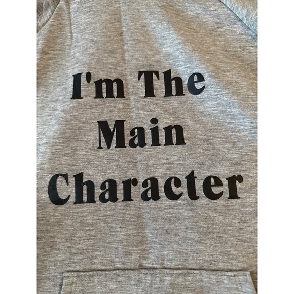 "Im The Main Character" Hoodie L/G 12-14 Grey Polyester/Modal - Picture 11 of 14